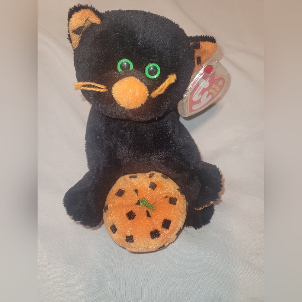 Ty 2008 Halloween "SUPERSTITION" Black/Orange Cat with Pumpkin